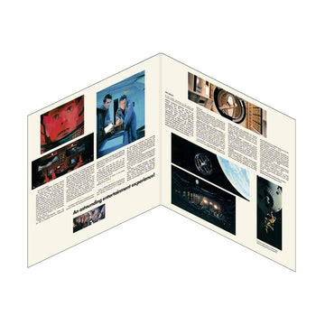 Open book or magazine with images and text on a white background